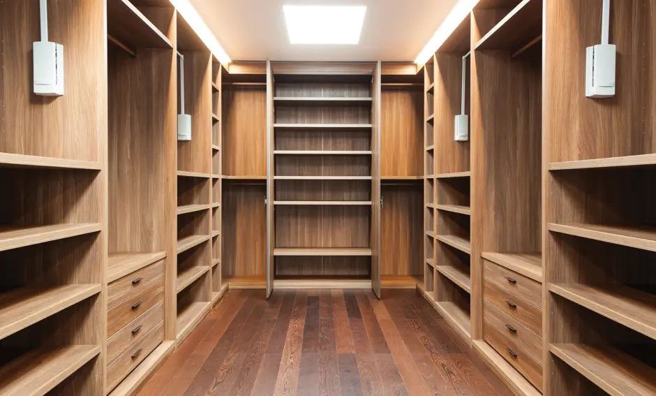 Closet en Bogotá con diseño inteligente y divisiones optimizadas en melamina, ideal para aprovechar cada centímetro de espacio.